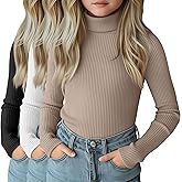 LessonZoo 3 Pack Girls Turtleneck Long Sleeve Shirts Ribbed Knit Cotton Layer Tops Slim Fit Casual Undershirts 5-14 Years