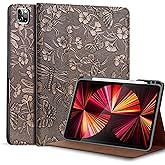 Gexmil Leather Case for iPad Pro 12.9 Inch 6th/5th/4th/3rd Generation 2022/2021/2020/2018 Genuine Leather Folio Cover Shockproof with Pencil Holder,Auto Sleep/Wake,Anti-Slip,Butterfly Pattern