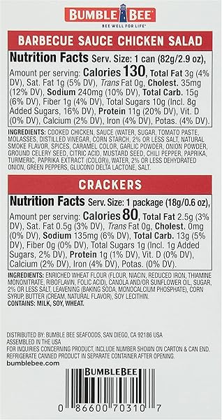 BUMBLE BEE SNACK ON THE RUN BBQ CHICKEN SALAD WITH CRACKERS KIT, 3.5 OZ – READY TO EAT, SPOON INCLUDED – SHELF STABLE & CONVENIENT PROTEIN SNACK