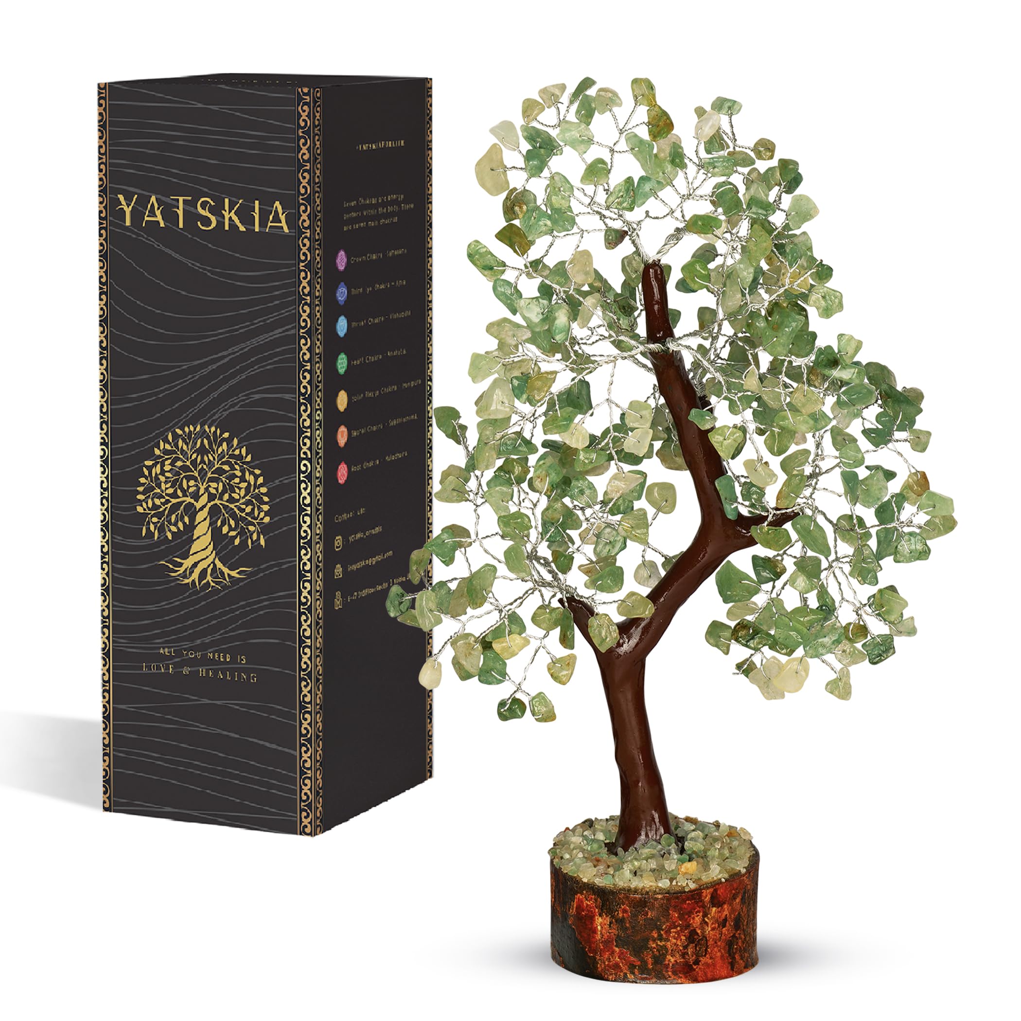 YATSKIA Green Jade Stone - Artificial Bonsai Tree, Crystal Tree of Life, Healing Crystals, Gem Stone Decor, Balancing Crystal Items for Gift