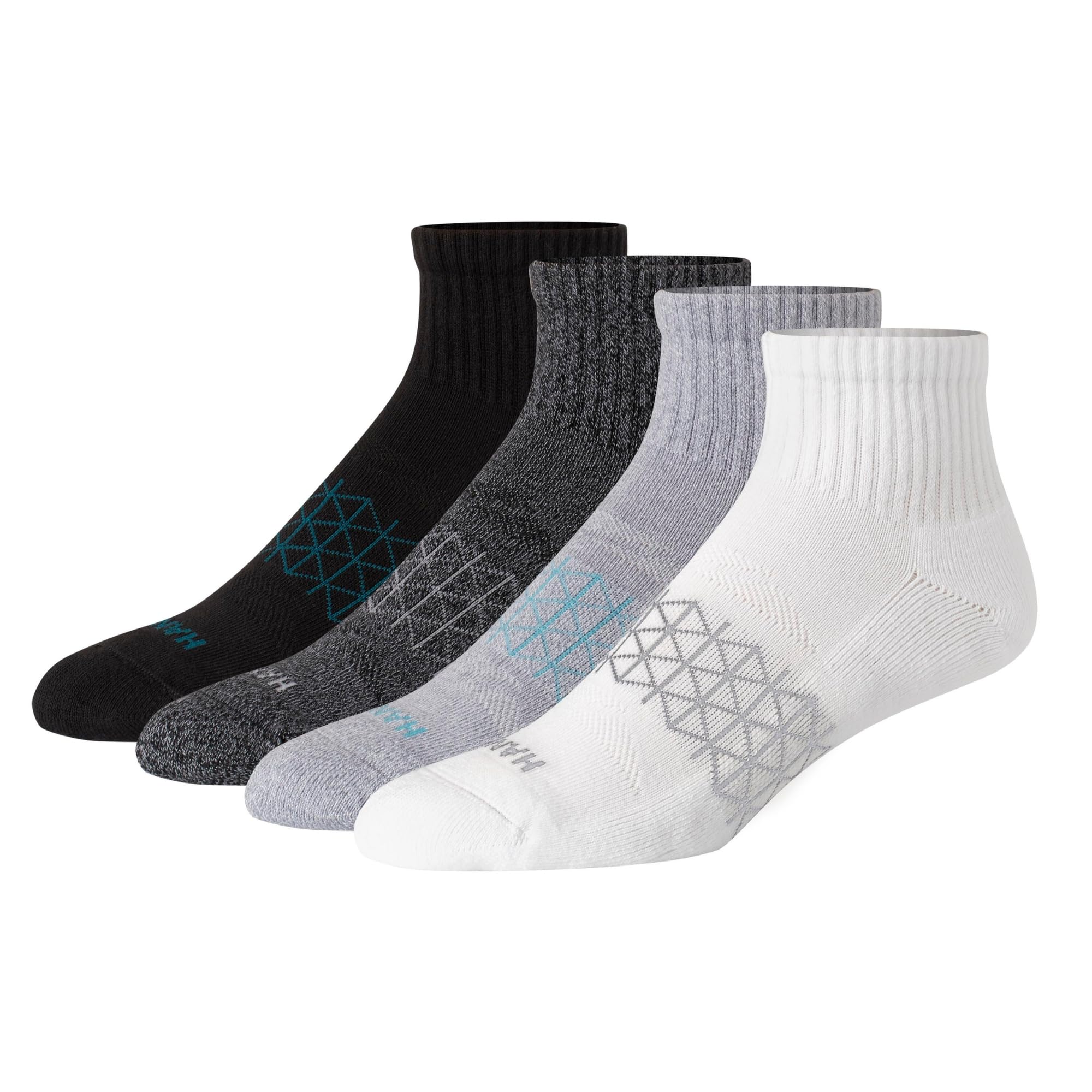 Photo 1 of 6-12 Hanes Men's Absolute Active Cushioned Ankle, Moisture Wicking Socks, Seamless Toe, 4-Pack, Black/Gray/White,