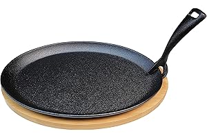 HAWOK Cast Iron Fajita Skillet Japanese Steak Plate with Handle and Bamboo Tray…