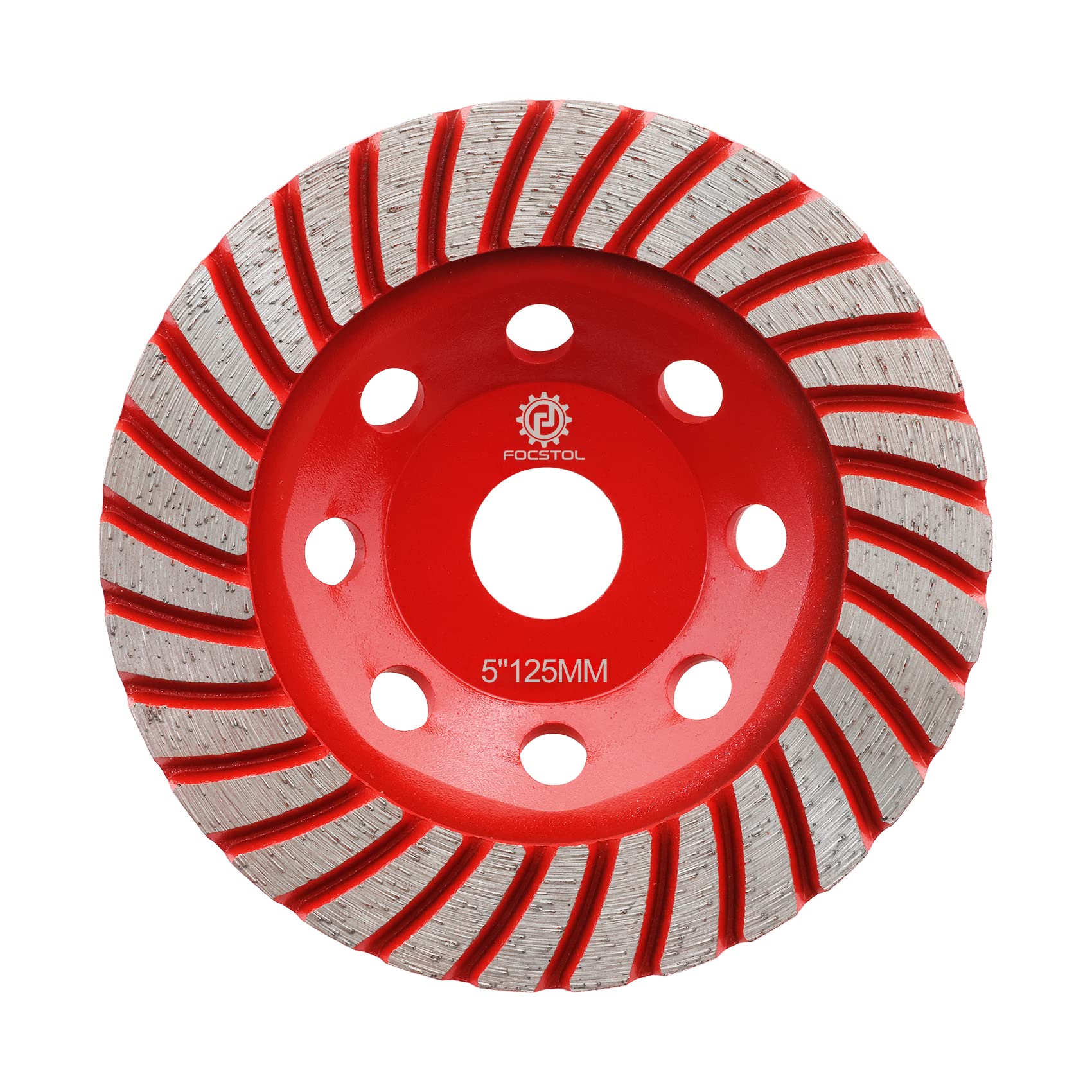 FOCSTOL Diamant Schleiftopf - 125mm x 22,23mm Turbo Reihe Schleifscheibe für Beton Granit Marmor Mauerwerk Künstlicher Stein für Winkelschleifer
