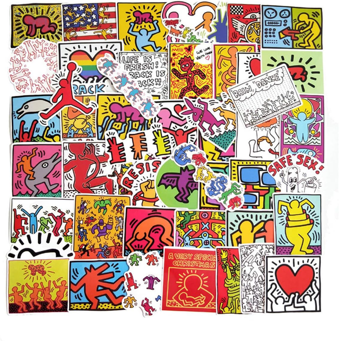 Keith Haring Doodle Stickers for Water Bottles 50 Pack Cute,Waterproof,Aesthetic,Trendy Stickers for Teens,Girls Perfect for Waterbottle,Laptop,Phone,Travel Extra Durable Vinyl (Keith Haring)