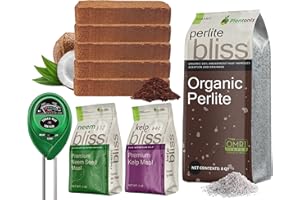 PLANTONIX Coco Coir 650gm Bricks + Organic Perlite + Neem Seed Meal + Kelp Meal Fertilizer - Organic Coco Coir for Plants & Gardening - All Natural Soil Amendments for Plants - Compressed Coco Coir Bricks