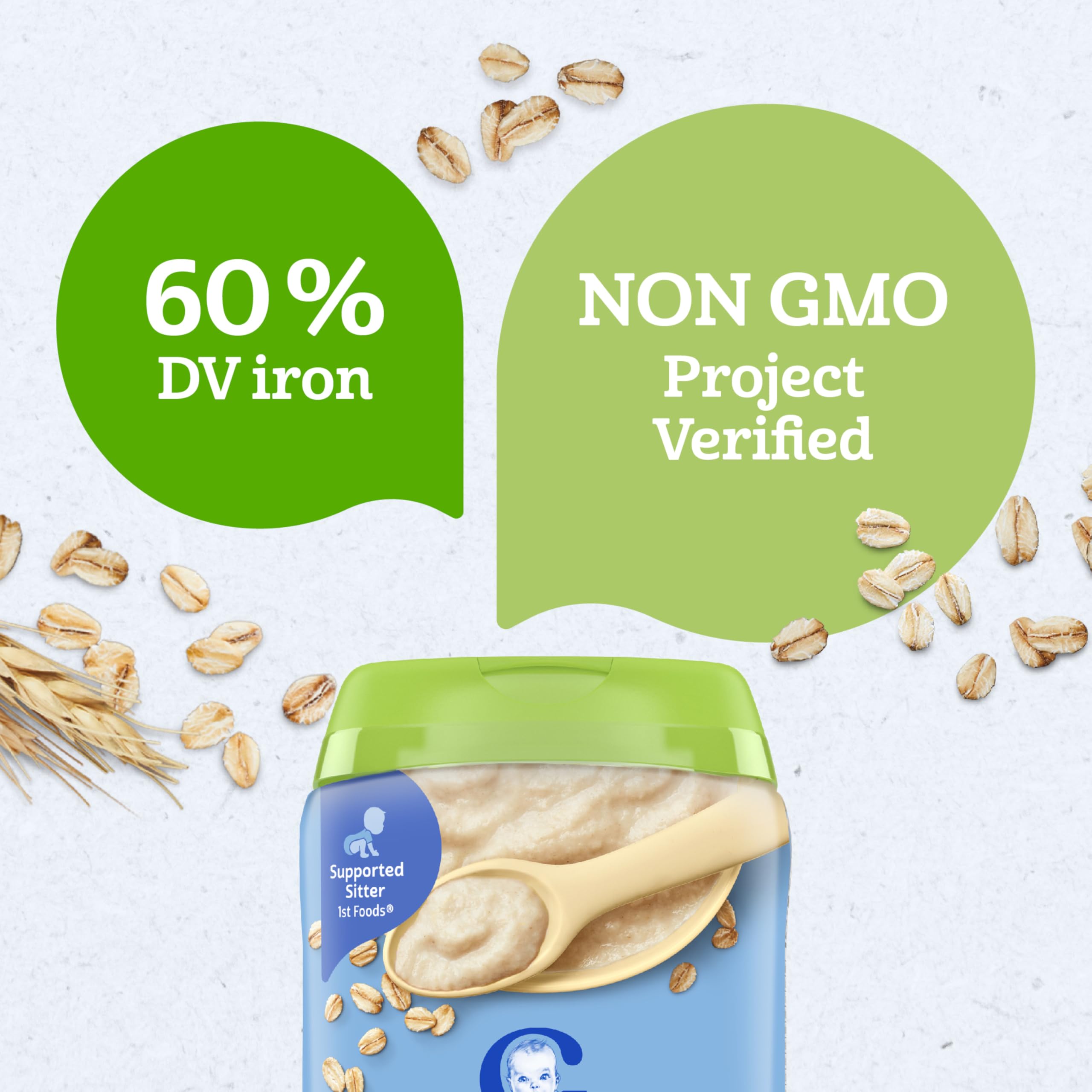 Gerber Stage 1 Baby Food, Organic Baby Oatmeal Cereal, 14g Whole Grains, Iron, Zinc & Vitamin B12, Infant Cereal, 6-Pack