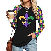 PICKID Mardi Shirts for Women: Carnival Glitter Mask Graphic T Shirt Mardi Outfit Fat Tuesday Long Sleeve Tops