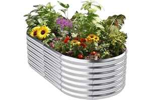 MISAGI Galvanized Raised Garden Bed Outdoor,Oval Large Metal Garden Bed Planter Box,Raised Beds for Gardening,Silver(6×3×1.5ft)