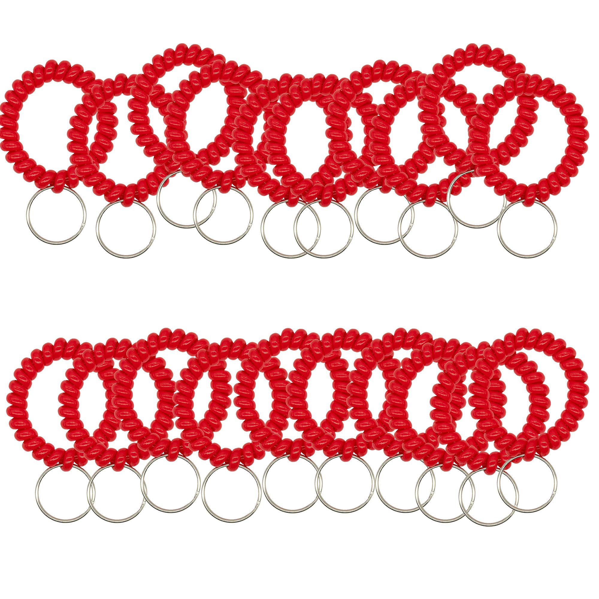 50 pcs Stretchable Key Ring Band Keychain Spriral Wrist Coil Keychain Black for Number Tag Key Tag (Red)