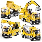 4 Pcs Alloy Construction Truck Toys Gifts For 2 3 4 5 Year Old Boys, 9" Construction Vehicles Toys With Light & Sound, Include Excavator, Crane, Dump and Mixer, Toys for Boys Toddler Kids 2-4 3-4 4-6