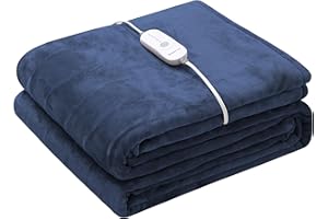 Wapaneus Electric Blanket 62”x84” Flannel Heated Blanket Twin Size with 5 Heating Settings 10 Hours Auto-Off, Fast-Heating, ETL Listed, Machine Washable, Blue