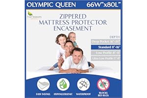 Zippered Olympic Queen Mattress Protector (66"x80") - Super Queen Size Bedbug Waterproof Mattress Cover, Premium Quality Hypo
