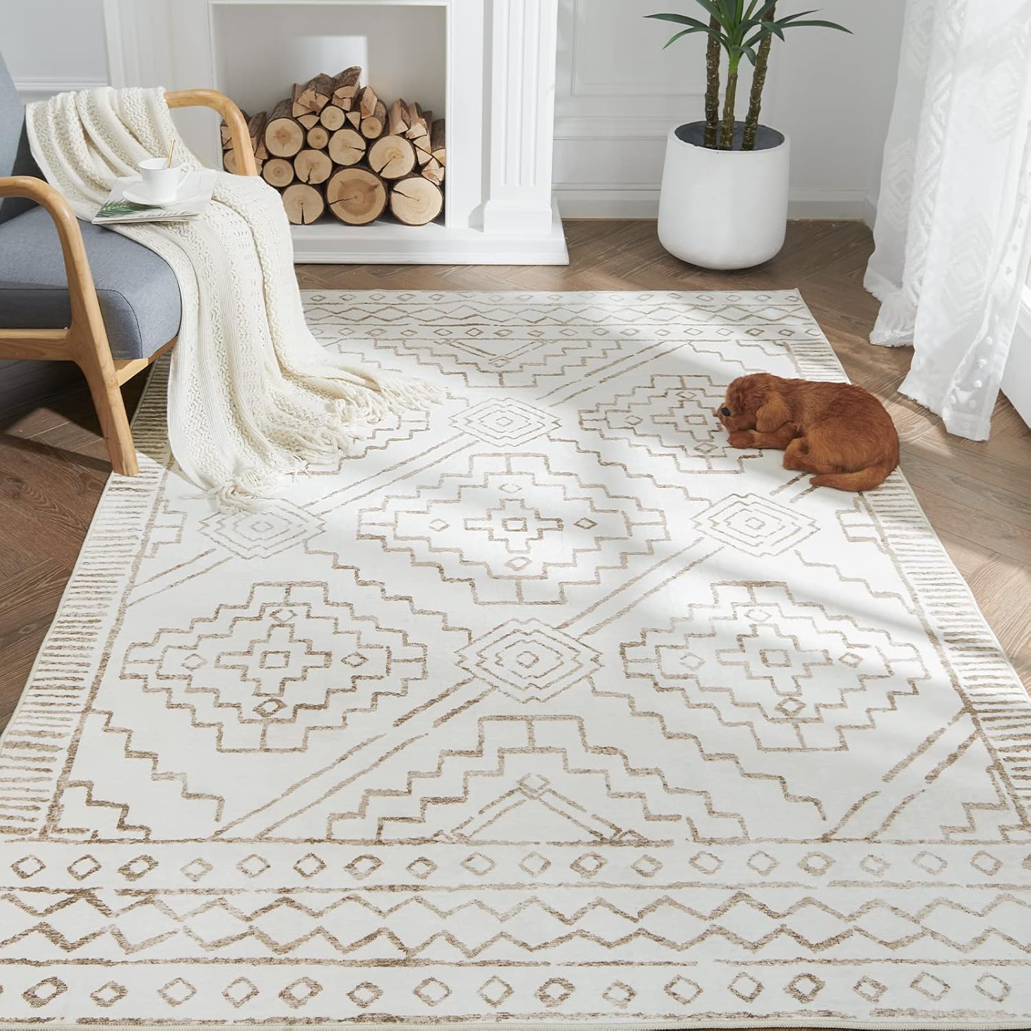 Rugs, Pads & Protectors - JINCHAN Area Rug 3x5 Entryway Moroccan Washable Rug Bohemian Indoor Door Mat Non-Slip with Rubber Backing Geometric Accent Rug Contemporary Soft Rug for Living Room Bedroom Dining Room Taupe