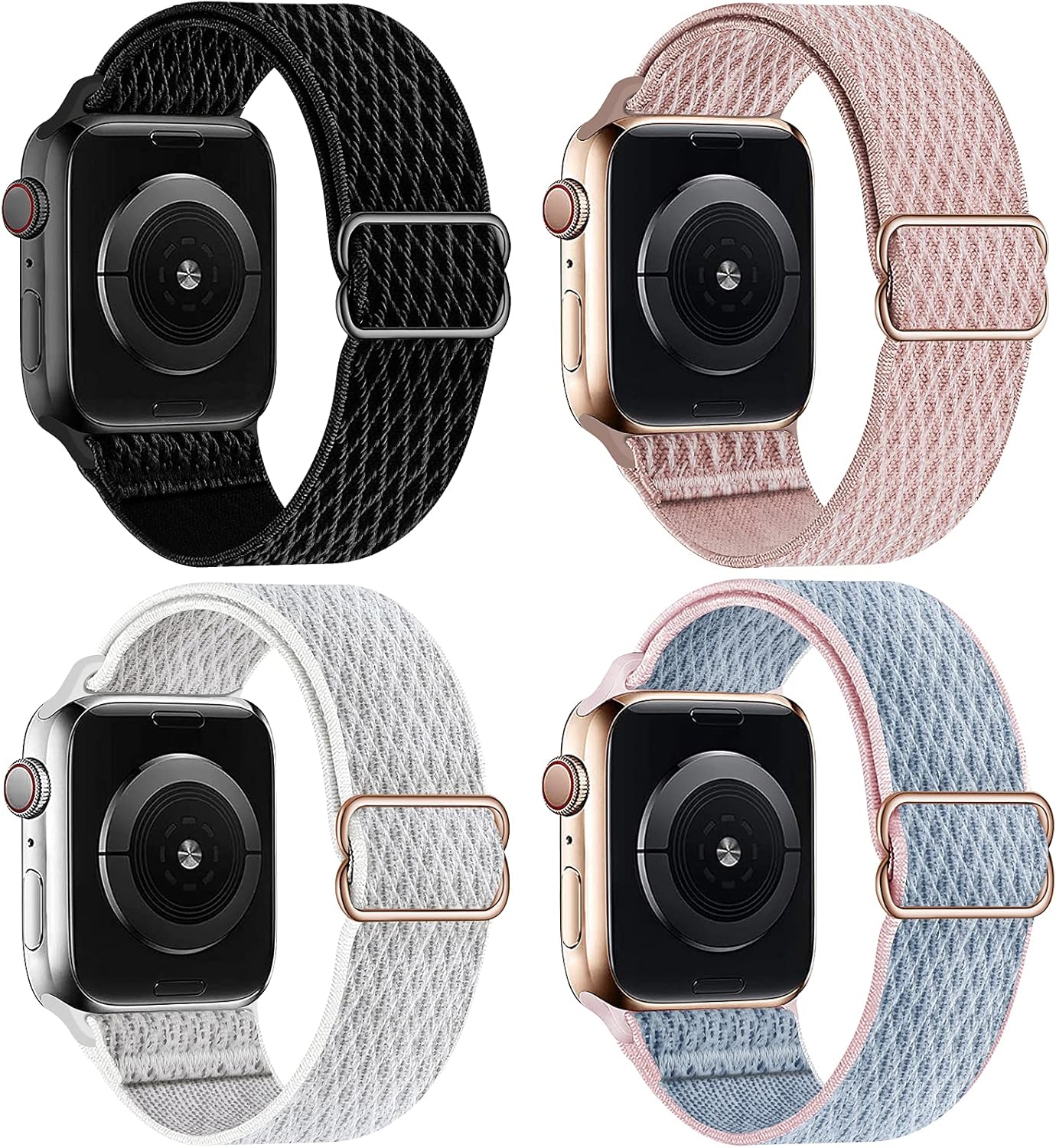 HILIMNY Elastic Braided Sport Solo Loop Compatible with Apple Watch Band 38mm 40mm, Stretchy Adjustable Nylon Men Women Strap Replacement Compatible with iWatch Series 6/5/4/3/2/1 SE, 4 Pack