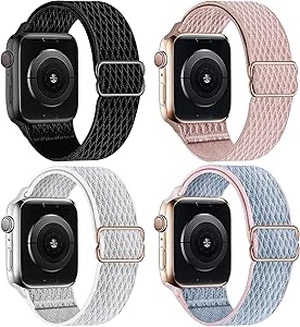 HILIMNY Elastic Braided Sport Solo Loop Compatible with Apple Watch Band 38mm 40mm, Stretchy Adjustable Nylon Men Women Strap Replacement Compatible with iWatch Series 6/5/4/3/2/1 SE, 4 Pack