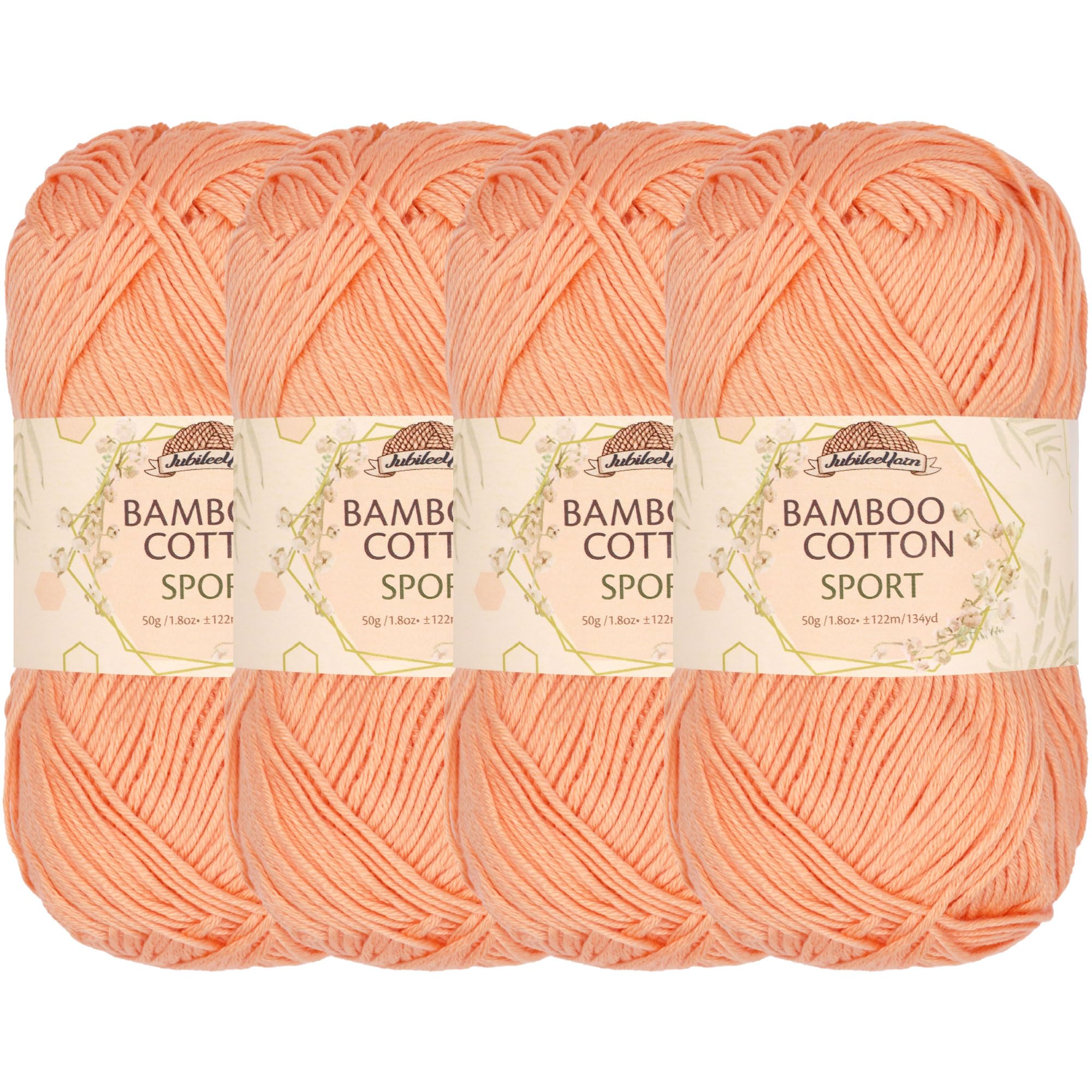 JubileeYarn Bamboo Cotton Sport Yarn - 50g/Skein - Peach Cobbler - 4 Skeins