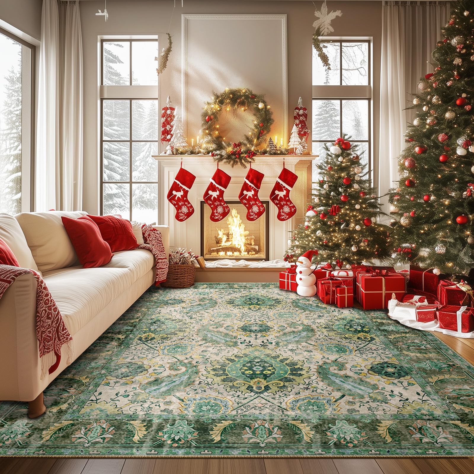 RELEANY Boho 6x9 Area Rugs Washable 6x9 Rug Low Pile Carpet Non ...