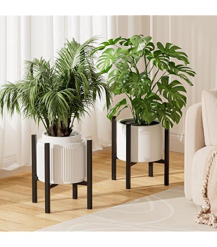 Support à Plantes D'intérieur 2 étages Design Moderne - Porte-pots Métal Noir Pour Salon Et Chambre - Déco Murale D'angle