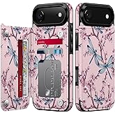FUNMIKO for iPhone Air Case Wallet with Card Holder + Cash Clip, RFID-Blocking, Military-Grade Drop Protection & UV-Printed Artwork, Phone Case for iPhone 17 Air - Blue Dragonflies