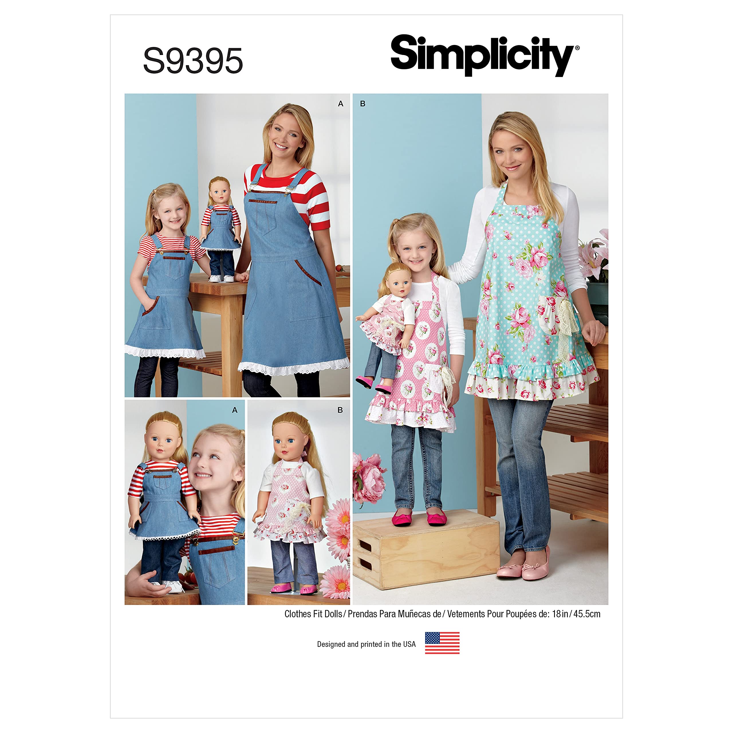 Simplicity Sewing Pattern S9395 Aprons for Misses', Children and 18" Doll, White