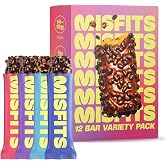 Misfits Protein Bar Variety Pack | Nutrition Bars - 14-15g Protein, 1g Sugar, Plant-based, Low Carb, Non-GMO, Gluten Free Snacks | Vegan Protein Bars | Pack of 12, Multiple Flavors