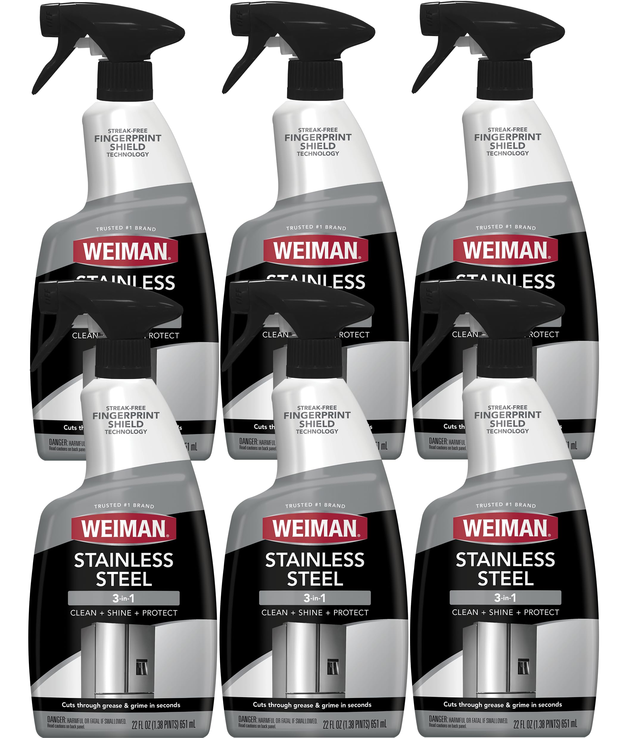 Photo 1 of Weiman Stainless Steel Cleaner and Polish - Protects Appliances from Fingerprints and Leaves a Streak-Free Shine for Refrigerator, Dishwasher, Oven, Grill, 22 oz, 6 Pack