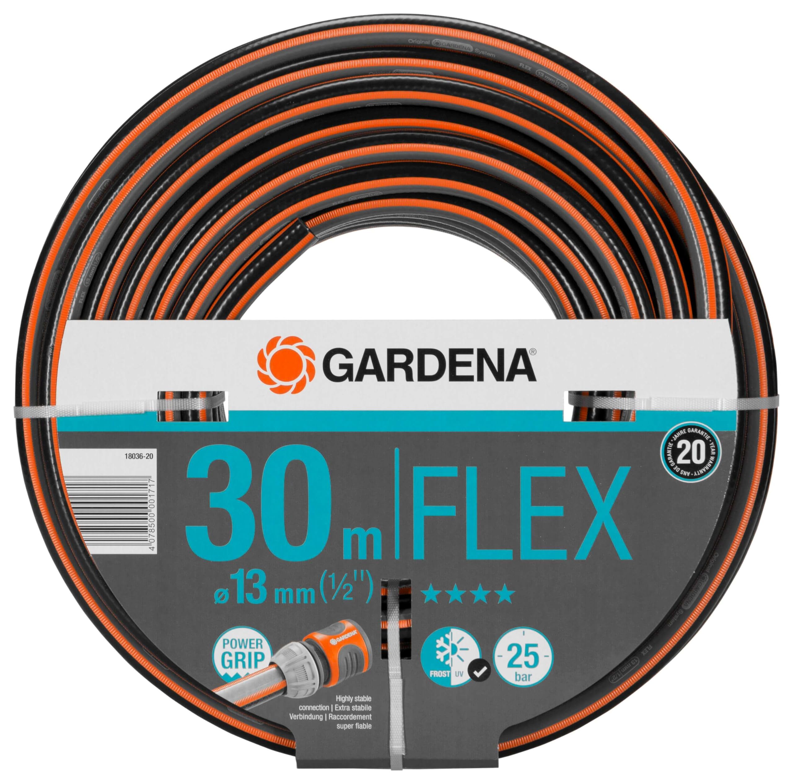 Gardena Comfort FLEX Hose, 13 mm (1/2 inch), 30 m: Flexible garden hose, Power Grip Profile, keeps its shape, spiral mesh textile, 25 bar burst pressure, no system parts (18036-20)