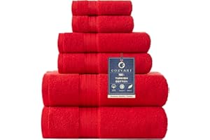 COZYART Red Bath Towels Set for Bathroom Soft Absorbent Durable 650 GSM Turkish Cotton Towel Set of 6, 2 Large Bath Towels, 2 Hand Towels, 2 Washclothes