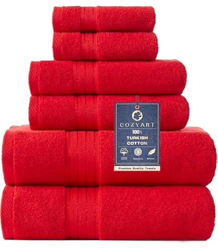 Amazon.com: COZYART Red Bath Towel Set 6 Piece, Luxury 100