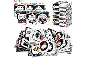 teytoy Baby Soft Cloth Book Set 6 PCS, Black and White High Contrast Baby Activity Crinkle Books for 0 3 6 9 12 Months Newborn Infants Babies Boys and Girls Early Educational Learning Toys