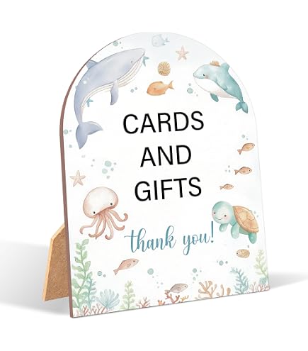 Cartello Da Tavolo In Legno Under The Sea Per Baby Shower - Thank You For Coming Con Supporto, 20,3x27,9 Cm