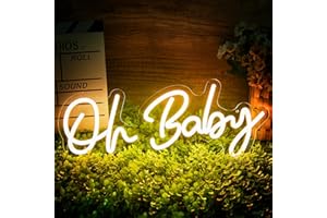 QLKGWEA Oh Baby Neon Sign for Backdrop Wall Decor, Boy and Girl Baby Shower Decorations Led Light up Sign for Party Decor, Warm White, 16.5x6.7 inch