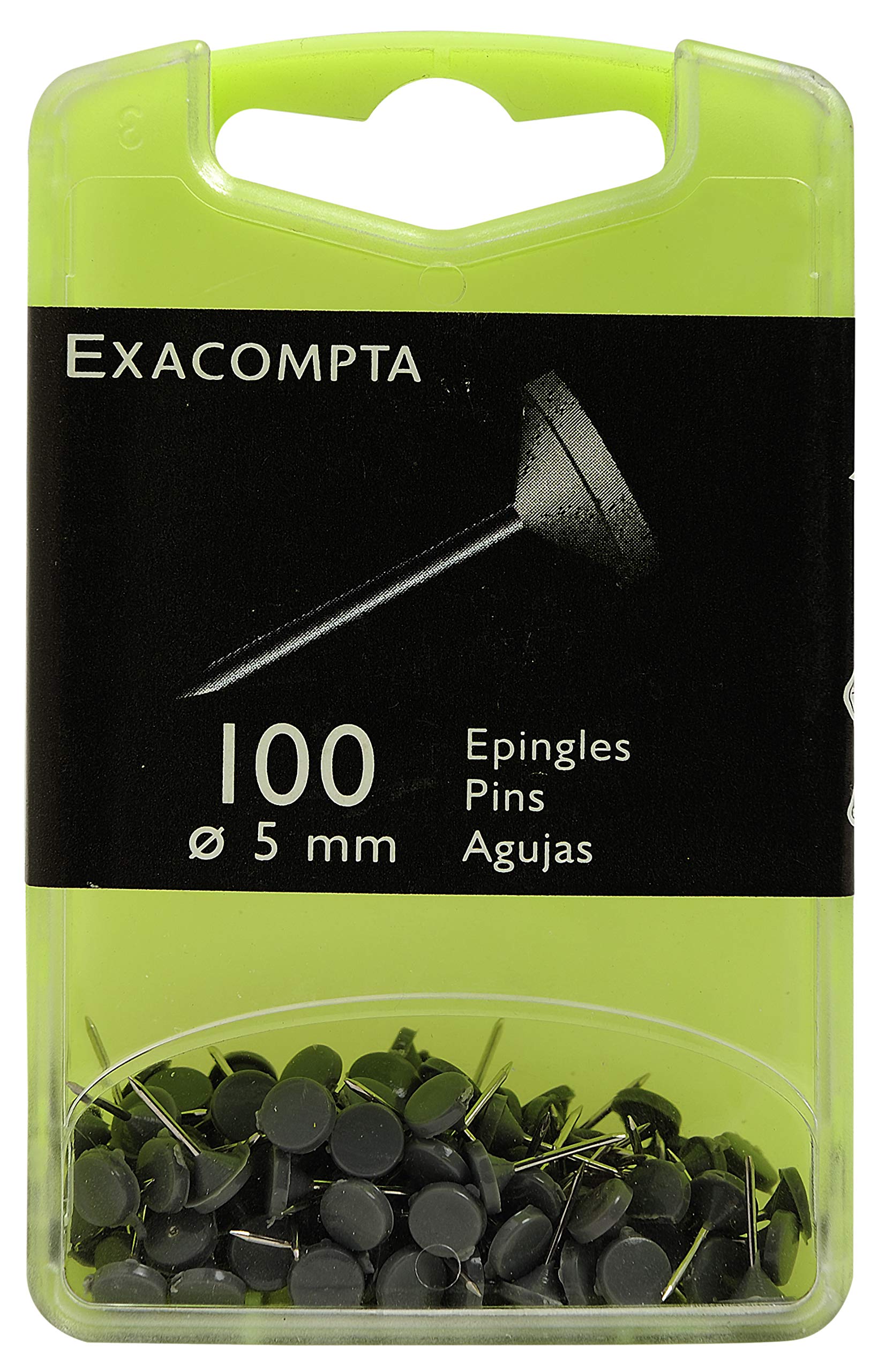 Exacompta - Ref 14511E - Flat-Headed Pins (Pack of 100) - 8mm Width x 5mm Height in Size - Suitable for Pinboards or Corkboards in Offices, Homes & Businesses - Grey — image 1