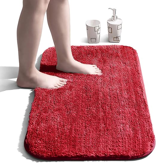 Amazon Com Bathroom Rug Non Slip Bath Mat For Bathroom Water Absorbent Soft Microfiber Shaggy Bathroom Mat Machine Washable Bath Rug For Bathroom Thick Plush Rugs For Shower Red 20 X32 Kitchen