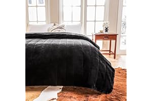 COOVA Faux Rabbit Fur Queen Size Blanket 90x90 Inch – Cut Stripe Dual-Sided Soft and Luxurious – Reversible Cozy Blanket for Couch and Bed, Easy to Clean,Black