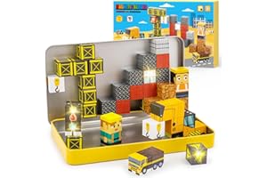 Aywewii Travel Magnetic Blocks 45 PCS Stocking Stuffers for Kids Ages 3-5, Magnet Building Cubes STEM Learning Set with Iron Case - Portable Building Toys for Boys and Girls (Construction Edition 1)