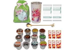 FROGGYDOG Deluxe K Cup Coffee Gift Set - Perfect for Keurig Coffee Pods Lovers - Includes Insulated Cup, Cream, Sugar, and Variety Coffee Pods - Ideal Coffee Basket Gift Set for Women and Coffee Lovers (Pink Flowers)