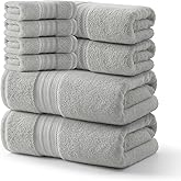 REDKISS 8 Piece Grey Towels Set - 100% Cotton Towels Set with 2 Large Bath Towels, 2 Hand, 4 Washcloths, 600 GSM Highly Absorbent Bath Towel Sets, Gray Quick Dry Shower Towel for Family Gym