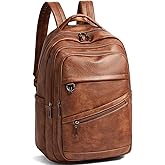 LATMAP 43L Backpack for Women Men - Vegan Leather Backpack Purse Travel Carry-on Bag College Bookbag Work fits 17" Laptop, Brown
