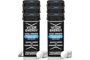 Viter Energy Extra Strength Caffeinated Mints - 80mg Caffeine, B Vitamins, Sugar Free Vegan Breath Mint. Powerful Energizing Boost. 1 Mint Replaces 1 Coffee, Gum, Chews, Gummies (Wintergreen, 6 Pack)