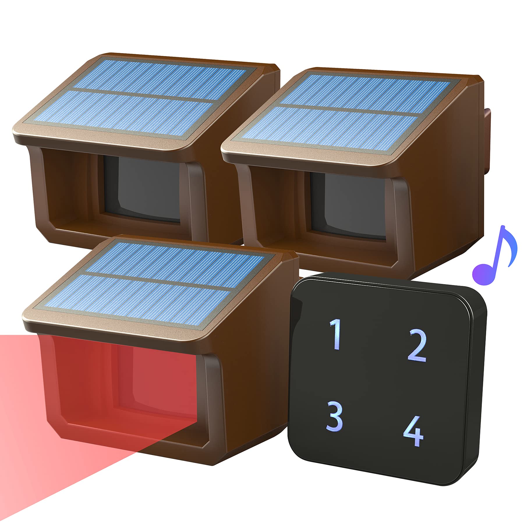 Driveway Alarm System- Solar Driveway Alarms- 3 Adjustable Sensitivities-Fully Weatherproof Outdoor Motion Sensor&Detector DIY Security Alert System-1 Receiver and 3 Sensors KIT