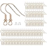 BEADNOVA Fish Hook Earring Hooks 150pcs Earring Findings with Backs for Ear Wire Supplies Ear Posts Making DIY (150pcs Rose Gold Earwires and 150 pcs Backs, Total 300pcs)