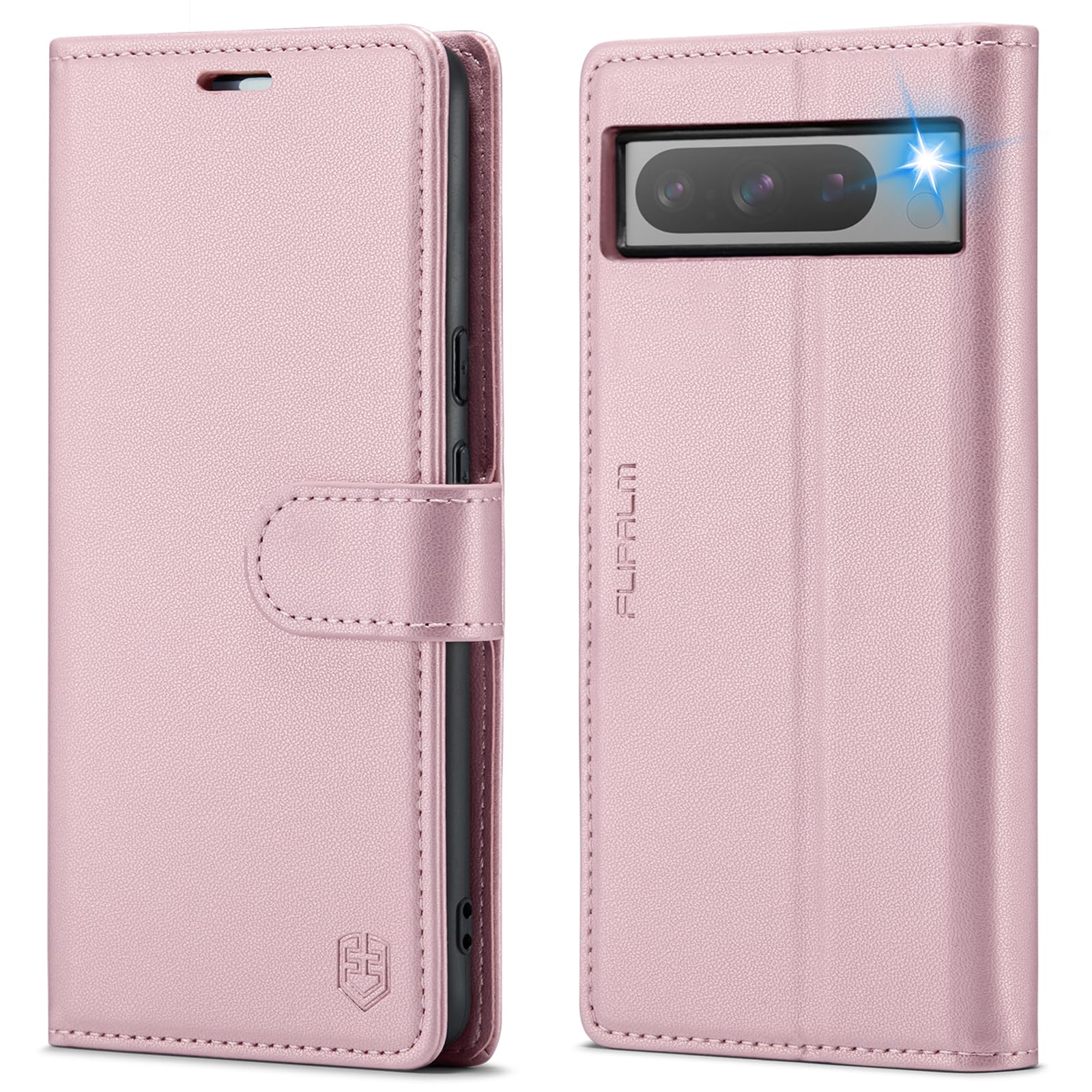 Photo 1 of FLIPALM Wallet Case for Google Pixel 8 Pro 5G, RFID Blocking Credit Card Holder, PU Leather Folio Flip Kickstand Protective Shockproof Cover for Pixel 8 Pro (Rose Gold)