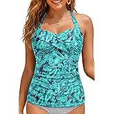 Women Tankini Bathing Suit Top - Halter Swim Tops Only Tummy Control No Bottom Swimwear