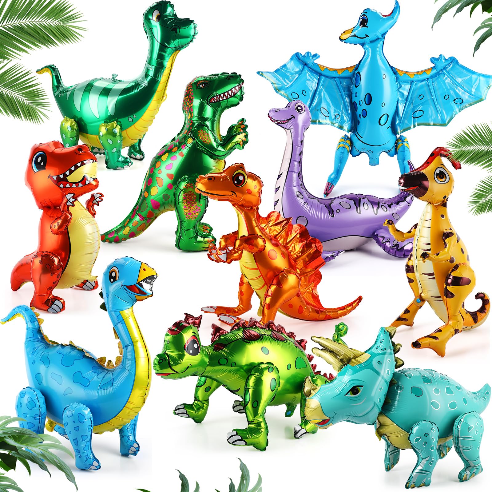 Photo 1 of Foilswirl 10 Pcs Giant Dinosaur Balloons 4d Dino Aluminum Foil Self Standing Dino Balloons Dinosaur Inflatable Birthday Decorations for Jungle Theme Party(Multicolored)