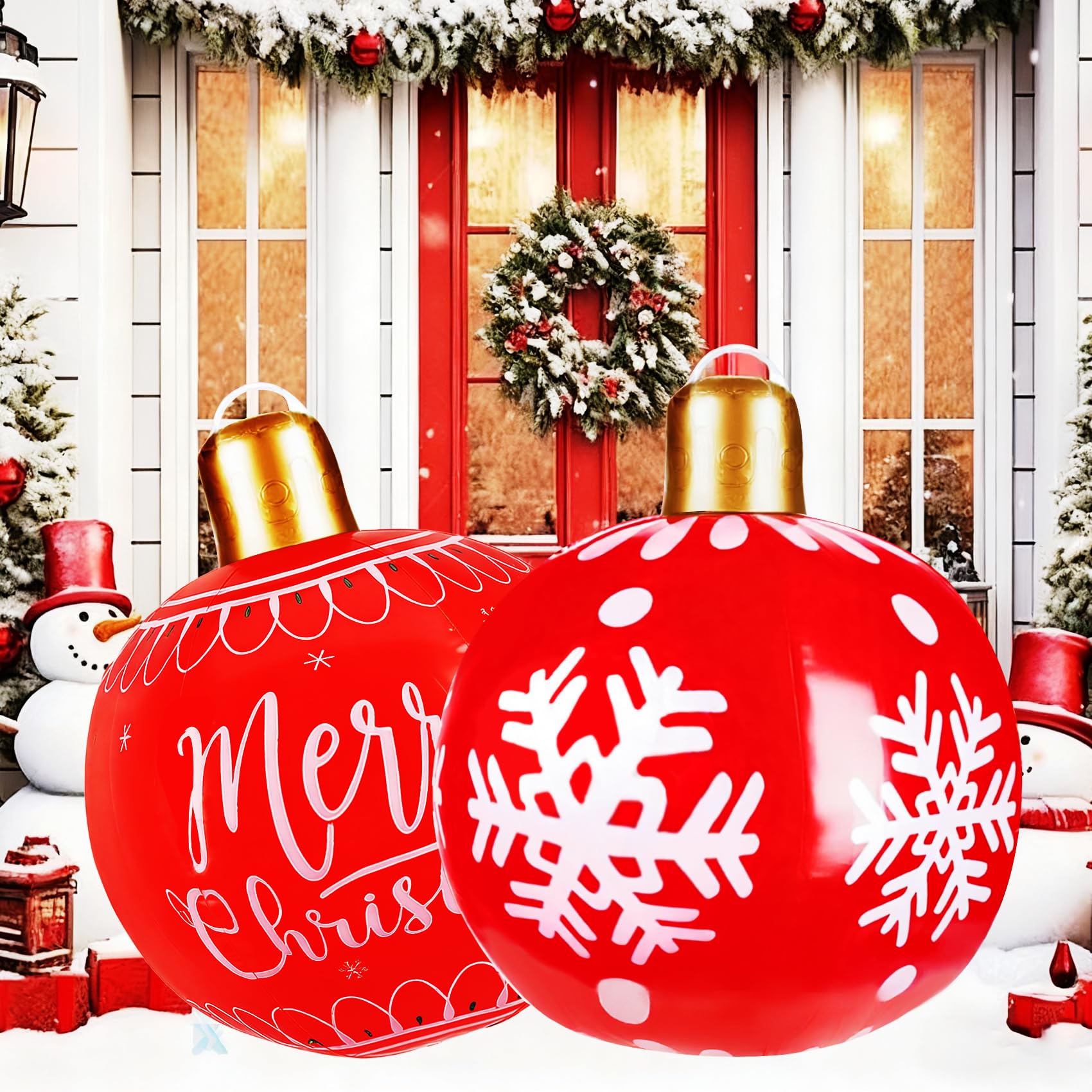 Photo 1 of 2 Pcs 22 Inch Inflatable Christmas Ornaments Large Inflatable Christmas Balls Outdoor Giant PVC Blow Up Xmas Ornaments Balls for Xmas Lawn Yard Garden Porch Front Door Holiday Decorations (Red)