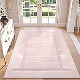 Wonnitar Washable Striped Living Room Area Rug 5x7, Non-Slip Berber Stripe Pink Area Rugs for Bedroom Girls, Low Pile Soft Large Throw Carpet for Kids Nursery Room (Pink,5' x 7')