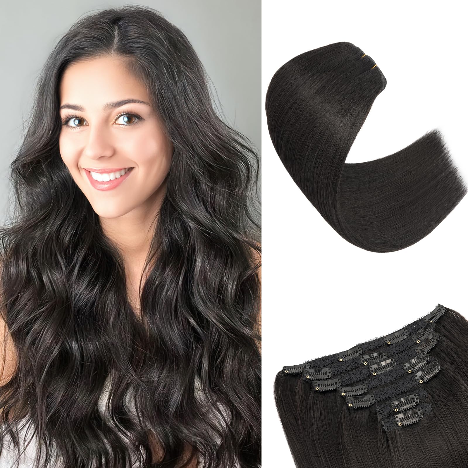 SEGOHAIR Clip in Hair Extensions Human Hair, 10 inch 85g 7Pcs Natural Black,100% Real Human Hair Double Weft Straight Clip in Hair Extension Seamless for Effortless Volume — image 1
