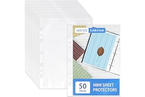 VOKOY 50 Pack 5.5x8.5 Inch Sheet Protectors for 3 or 6 Ring A5 Binder, Half Letter Size 7 Holes Mini Heavy-Duty Sheet Protector Sleeves Crystal Clear Playbill Binder Pockets