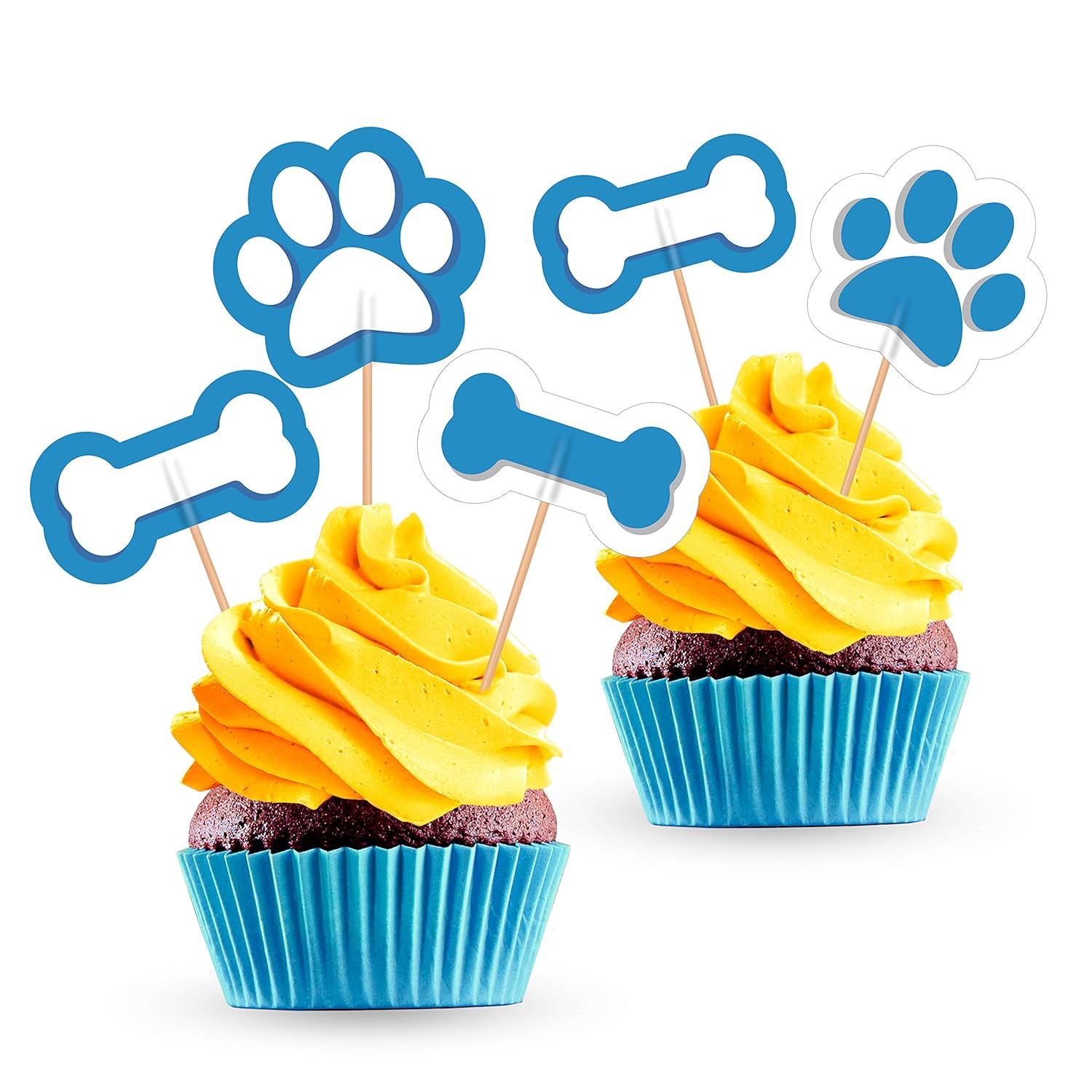 Paw Print Cupcake Toppers Puppy Dog Birthday Party Decorations Supplies 24 Pcs Amazon Com Grocery Gourmet Food